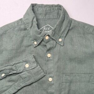 Alex Crane Linen Shirt Mens XS Green Long Sleeve Button Down European Linen